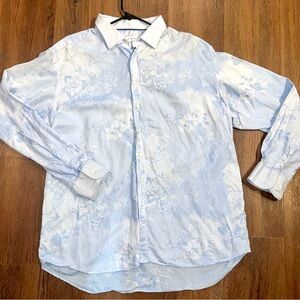 Etro light blue jacquard floral cotton  men's button-up shirt Size 46 Made Italy